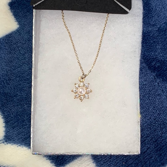 Gold Tone CZ & Faux Pearl Necklace - Picture 3 of 7